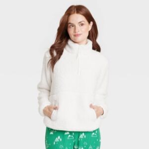 NEW! Women's Wondershop Faux Shearling Matching Family Half Zip Pullover, White